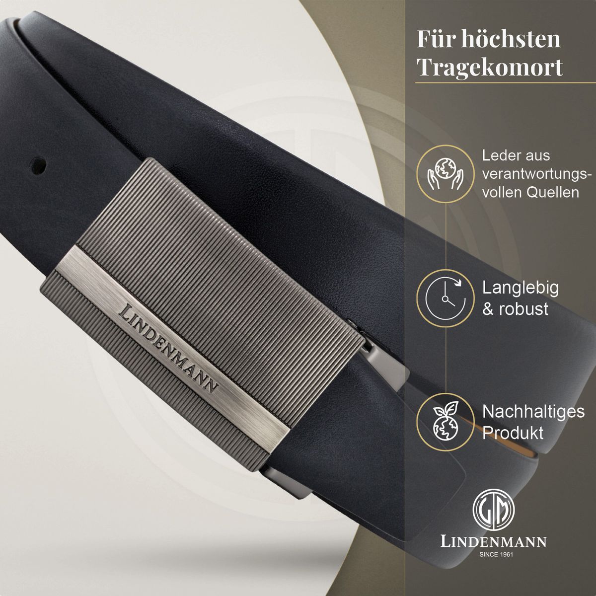 LINDENMANN Ledergürtel Koppelgürtel Herren schwarz