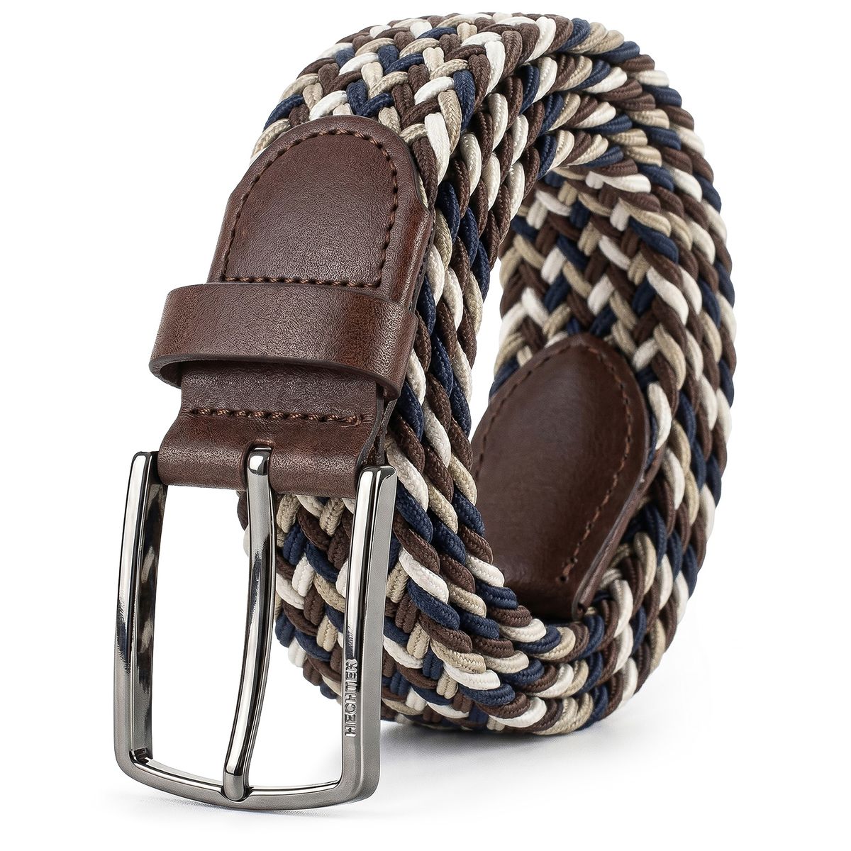 Gürtel, Stoffgürtel, gewebt, braun, Mehrfarbig, HECHTER Paris Herren Textil-Flechtgürtel mit 100% Echtlederenden marine/braun/taupe
