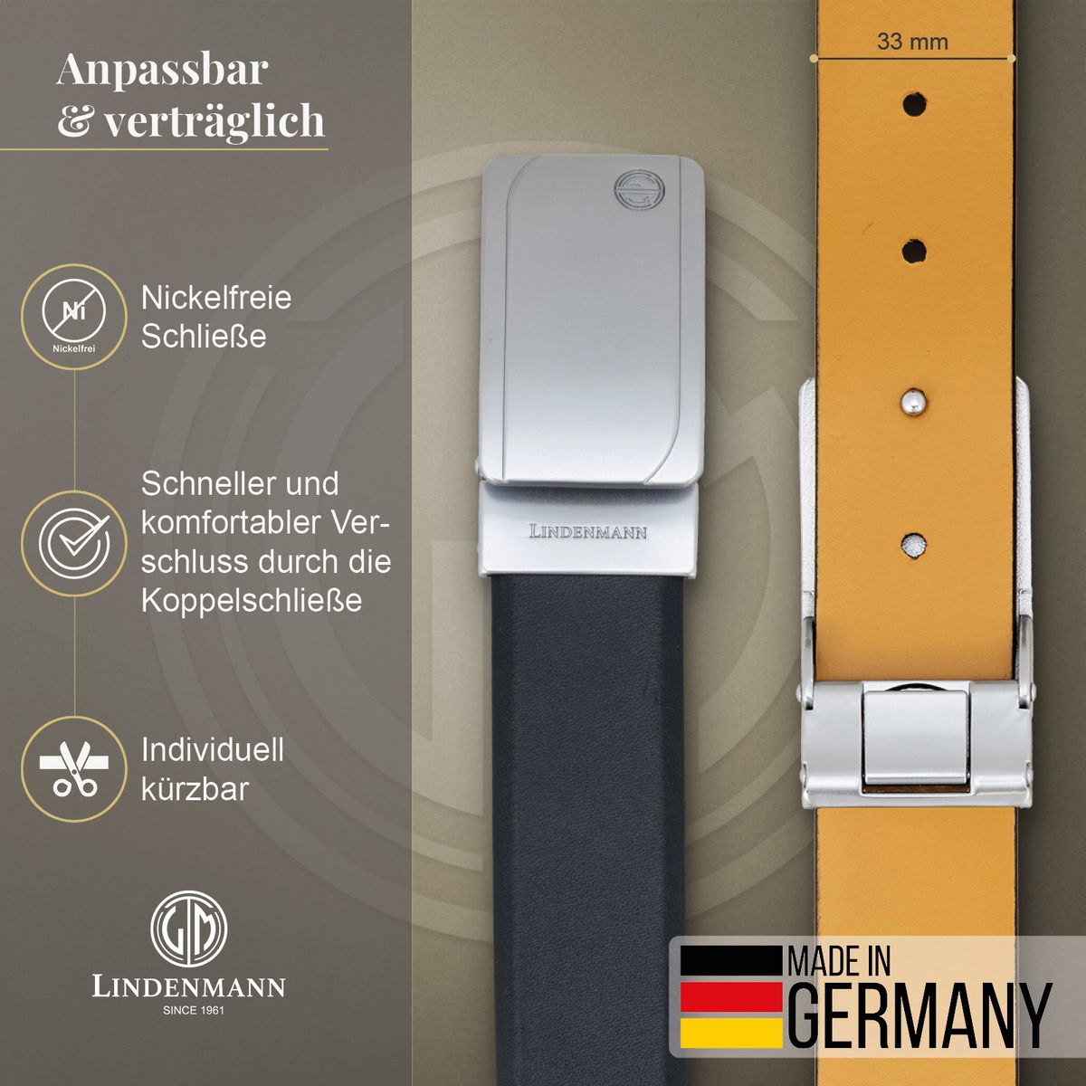 LINDENMANN Ledergürtel Koppelgürtel Herren schwarz