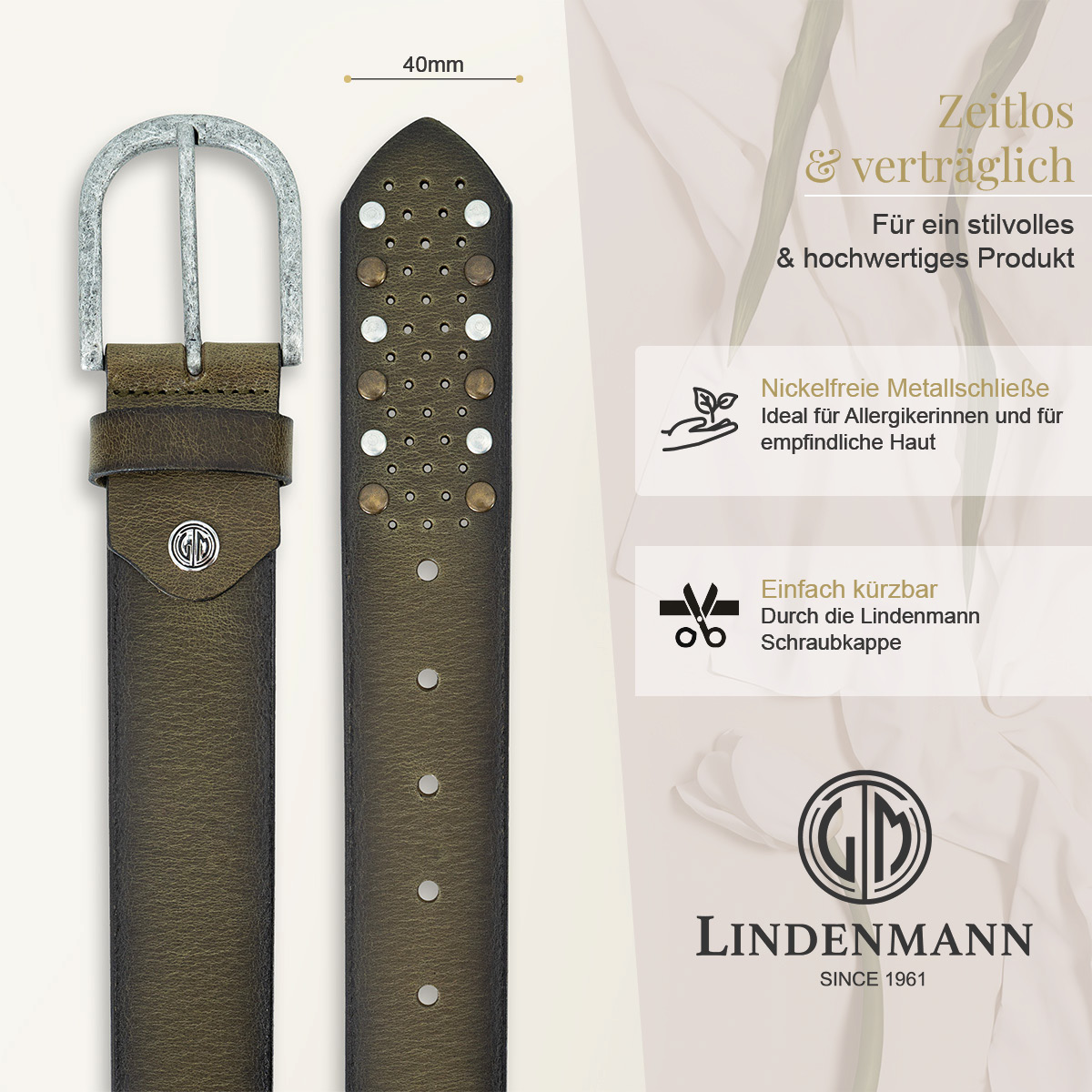 LINDENMANN Vollrindsleder Damengürtel Olivgrün