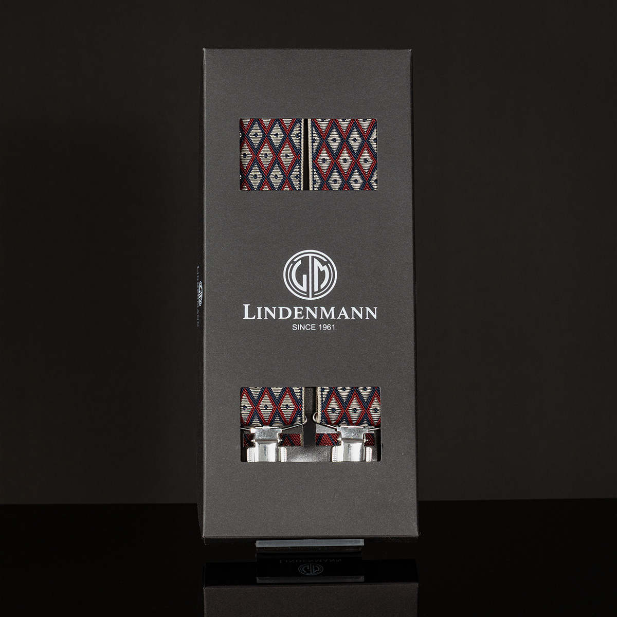 LINDENMANN Hosenträger Herren Handcrafted X-Form Rautenmuster rot