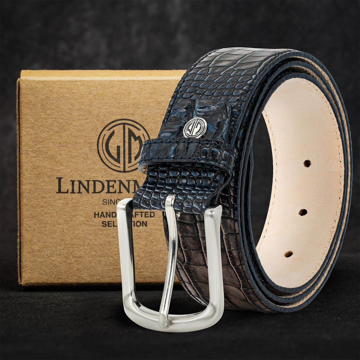 LINDENMANN Jeansgürtel Herren blau-braun