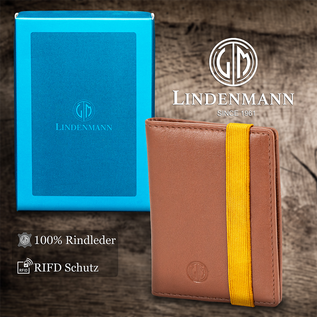 LINDENMANN Leder-Cardholder cognac gelb