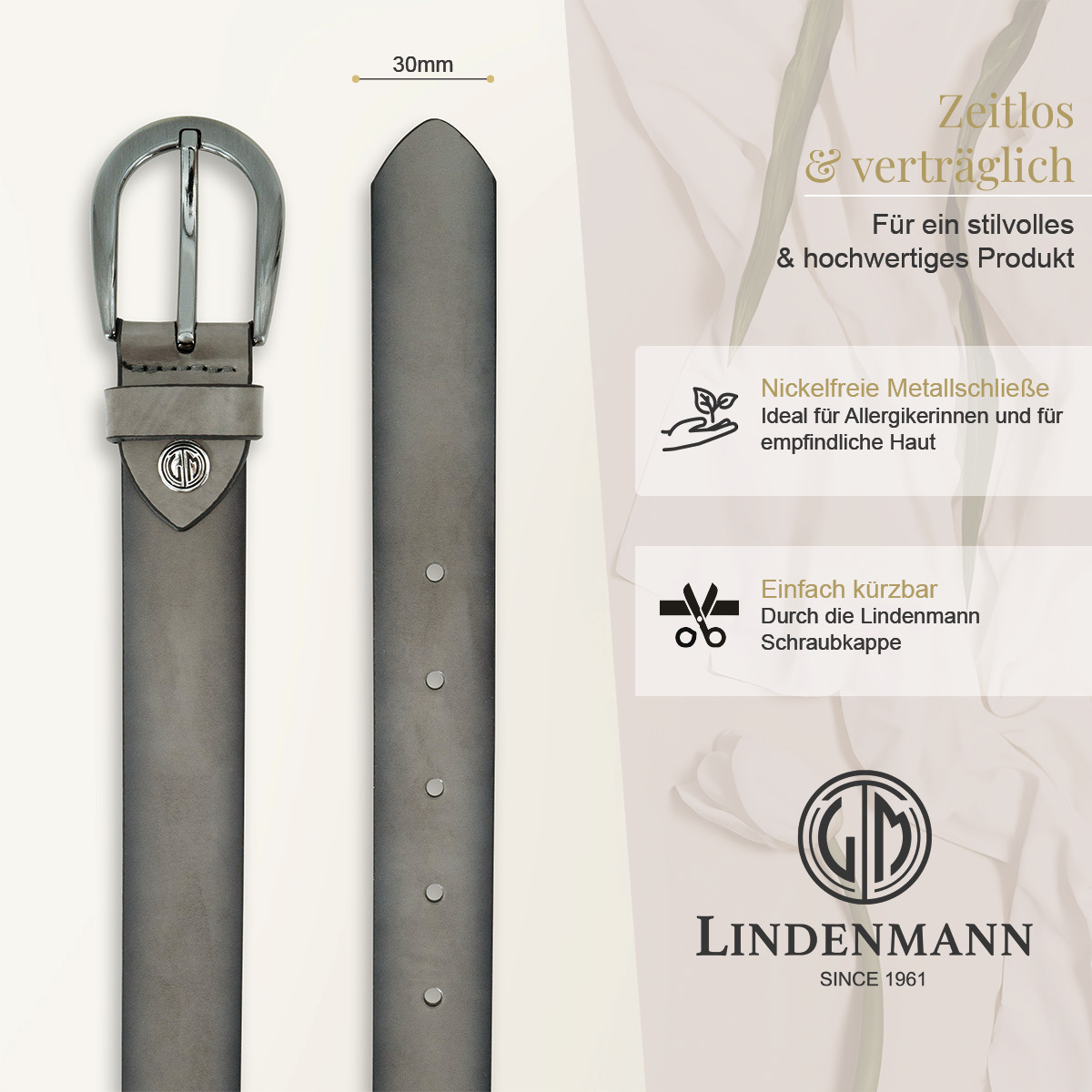 LINDENMANN Rindsleder Damengürtel Hellgrau