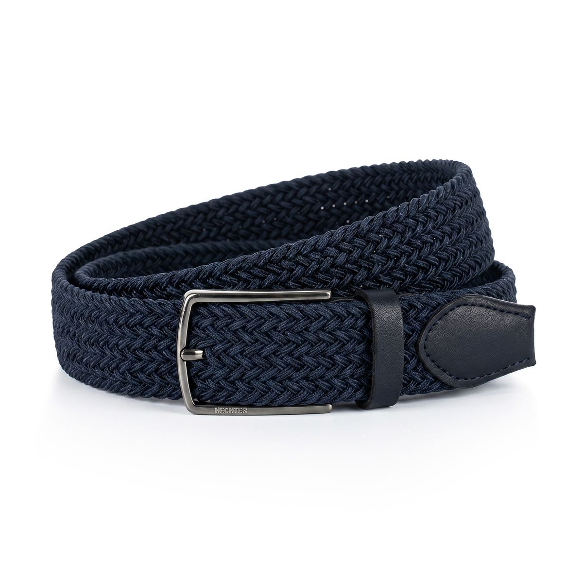 Hemdband, Scale, Navy, Gevlochten, Kautschuk?, HECHTER Paris Herren Textil-Flechtgürtel mit 100% Echtlederenden marine