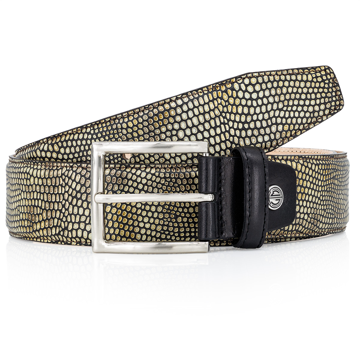Gürtel, Leder, Muster, Schwarz, Metallic, LINDENMANN Premium Handmade Vollrindledergürtel Herren beige