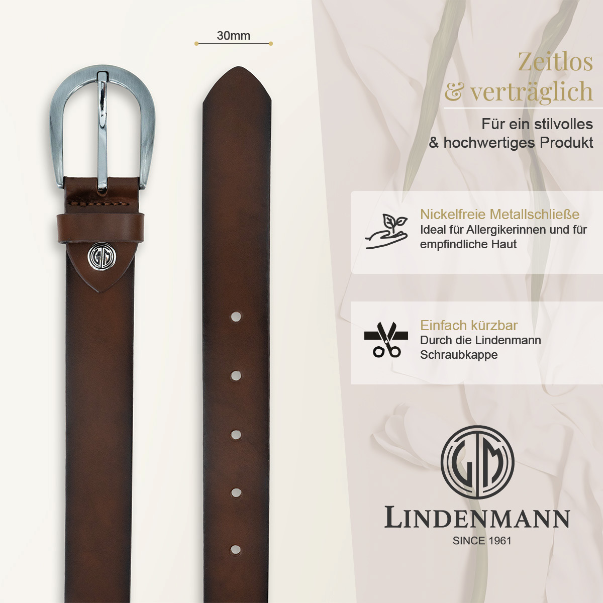 LINDENMANN Rindsleder Damengürtel Nussbraun