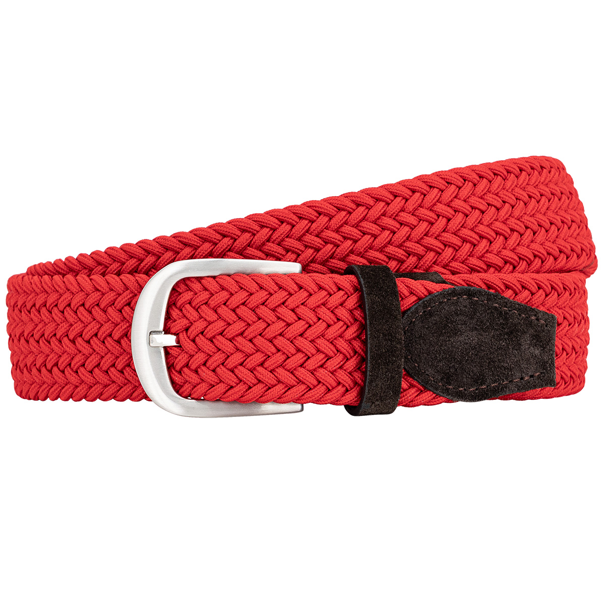 Gürtel, Gurtband, Rot, Metallschließe, Makramee-Optik, LINDENMANN Damen Flechtgürtel mit 100% echtem Rindleder an den Enden rot