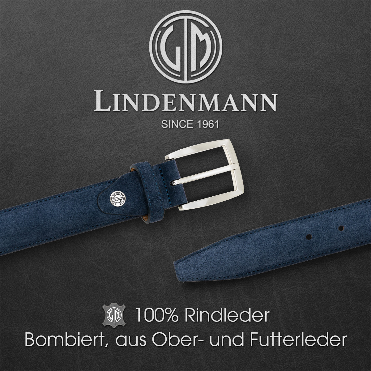 LINDENMANN Herrengürtel Veloursleder marine