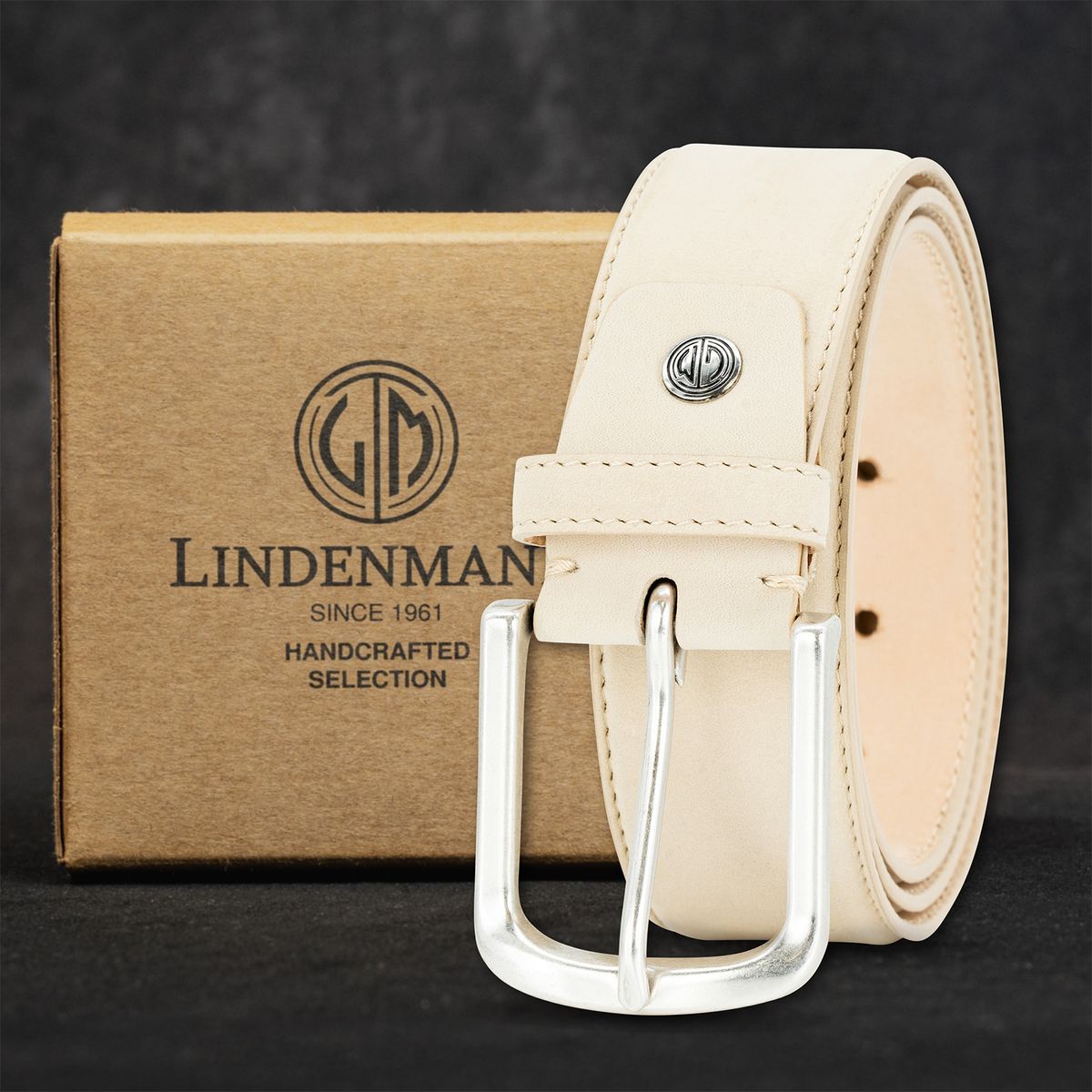 LINDENMANN Handmade Nubukleder Herrengürtel Creme-Beige