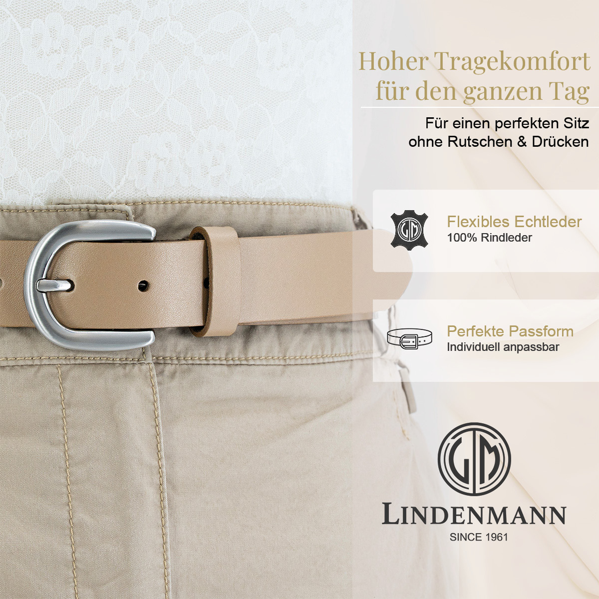 LINDENMANN Rindledergürtel Damen Taupe