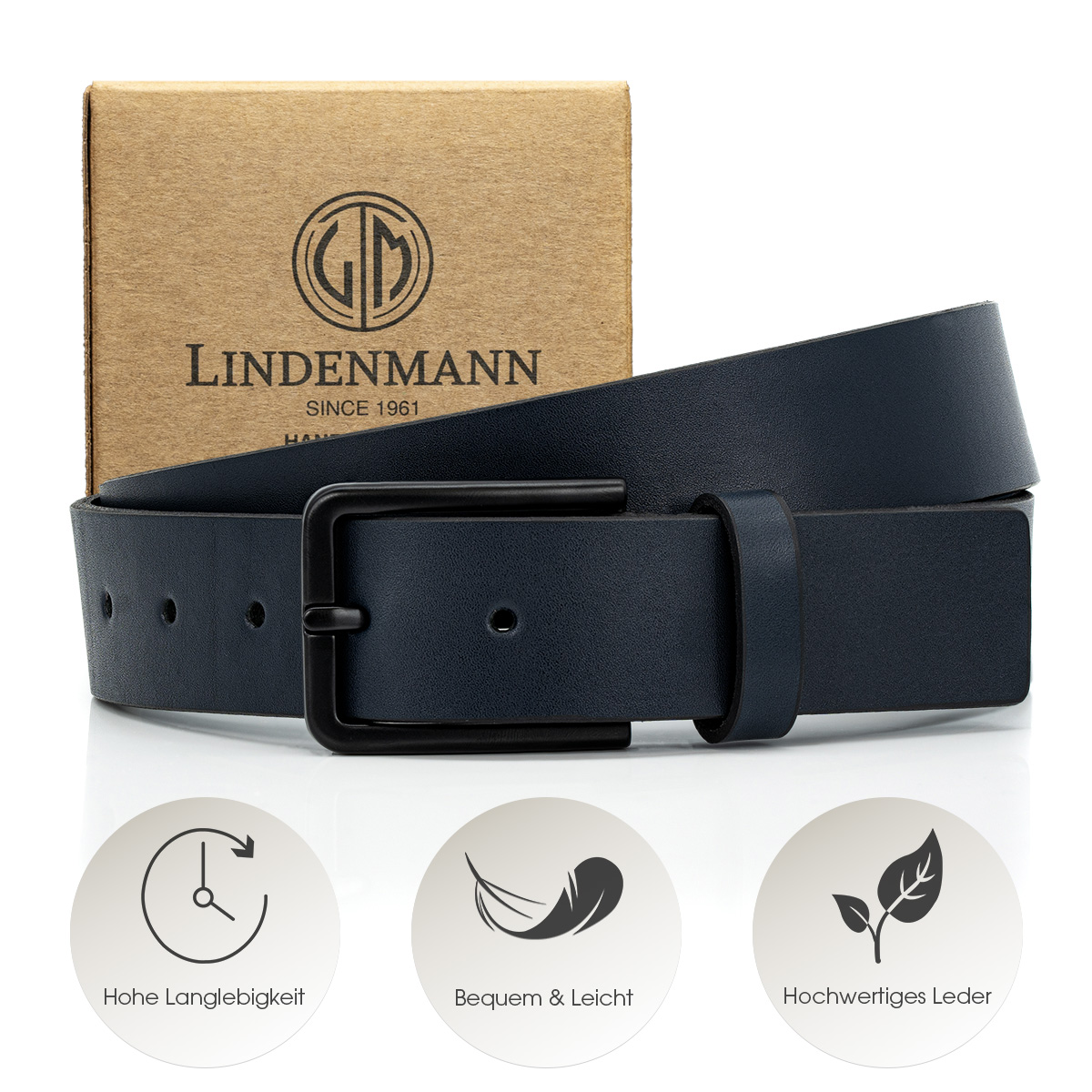 LINDENMANN Herren Jeansgürtel Echtleder marine