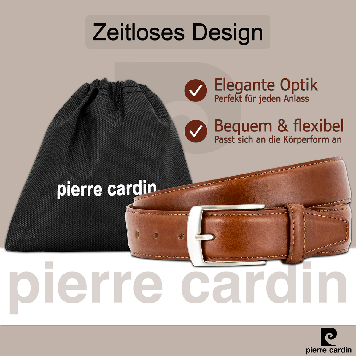 Pierre Cardin Herren Vollrindechtledergürtel Herren cognac