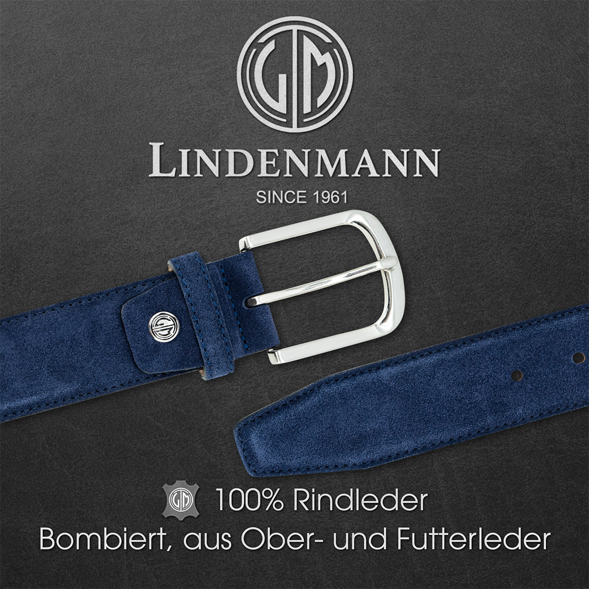 LINDENMANN Veloursleder Herrengürtel Marineblau