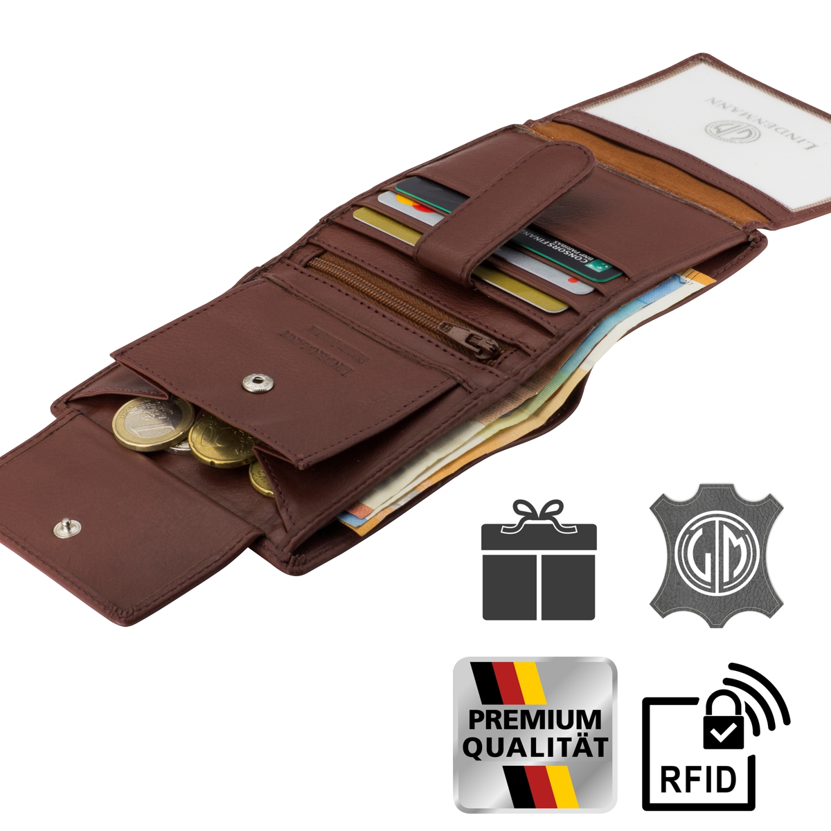 LINDENMANN Portemonnaie Herren Leder Geldbeutel Herren