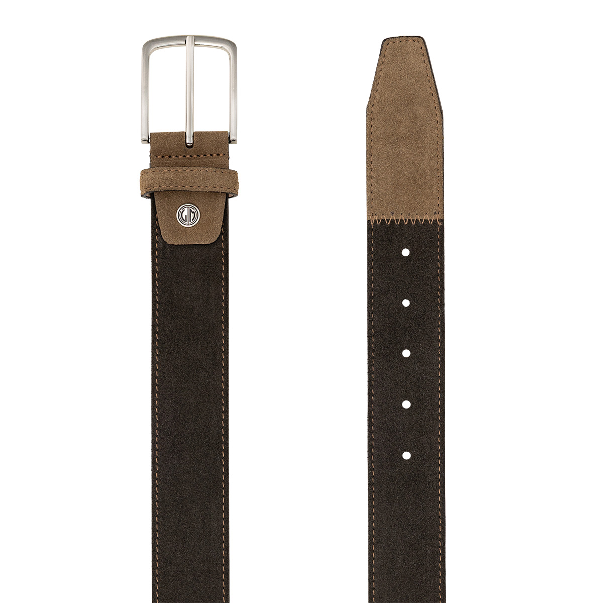 ledergürtel, dunkelbraun, metallische schnalle, braungrauer suede, gurtelbreite, LINDENMANN Premium Handmade Veloursrindledergürtel Herren dunkelbraun