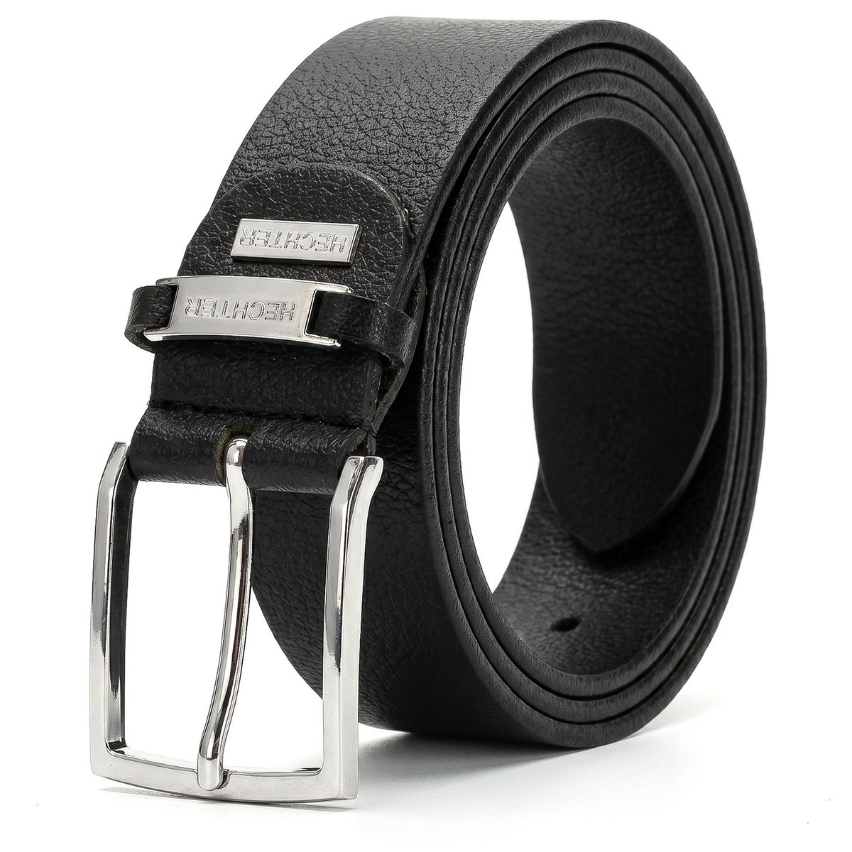 Gürtel, Leder, Schwarz, Gürtelschnalle, Doppelte Schlaufen, HECHTER Paris Herren 100% Echtledergürtel schwarz