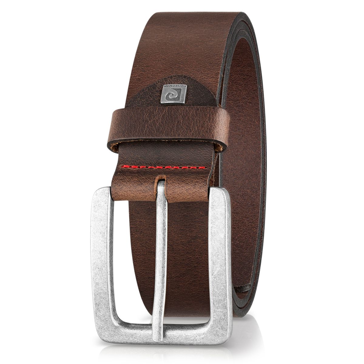 Gürtel, Leder, Braun, Metallverschluss, Punktausschnitt, Pierre Cardin Herren-Leder-Gürtel dunkelbraun