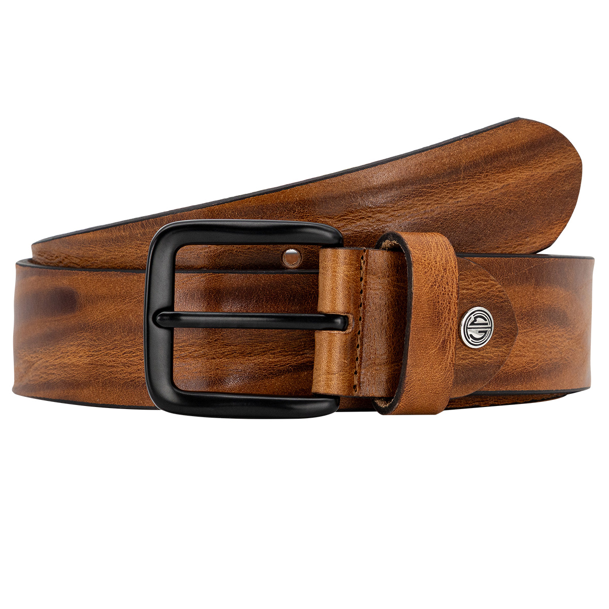 Gürtel, Ledergürtel, Braun, Metall-Schließe, Gürtelschnalle, LINDENMANN Herren Vollledergürtel passend zu Jeans cognac