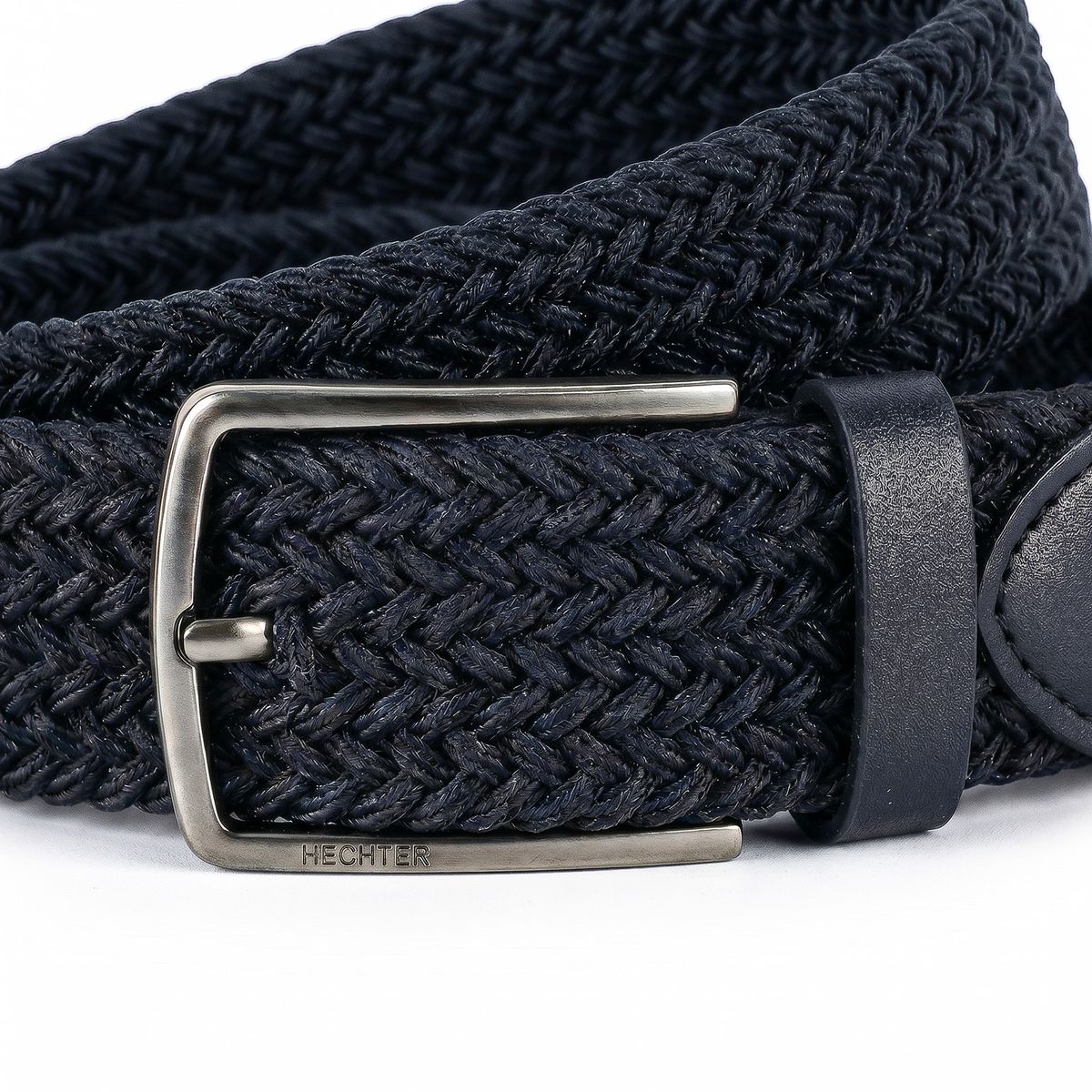 Gürtel, geflecht, Navy, Metalrahmen, Schnalle, HECHTER Paris Herren Textil-Flechtgürtel mit 100% Echtlederenden marine