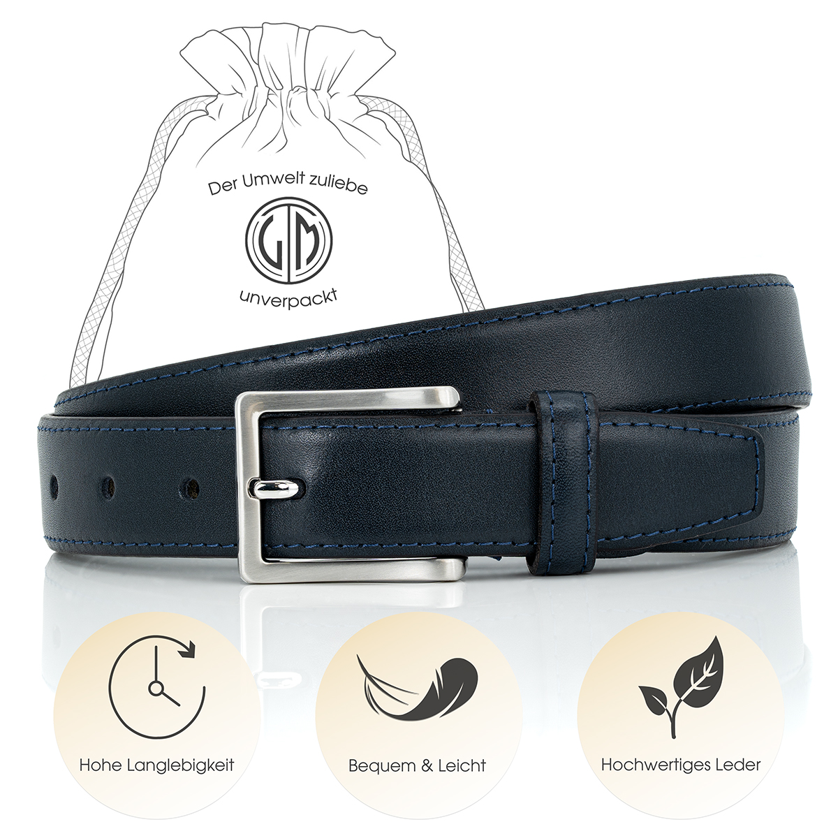 LINDENMANN Ledergürtel Herren blau