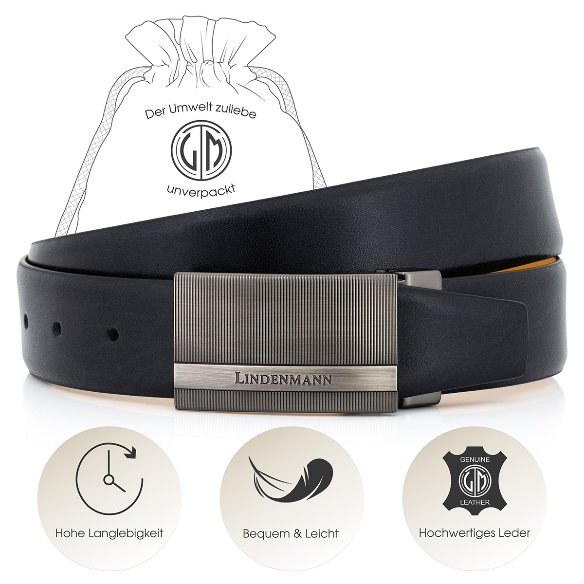 LINDENMANN Ledergürtel Koppelgürtel Herren schwarz