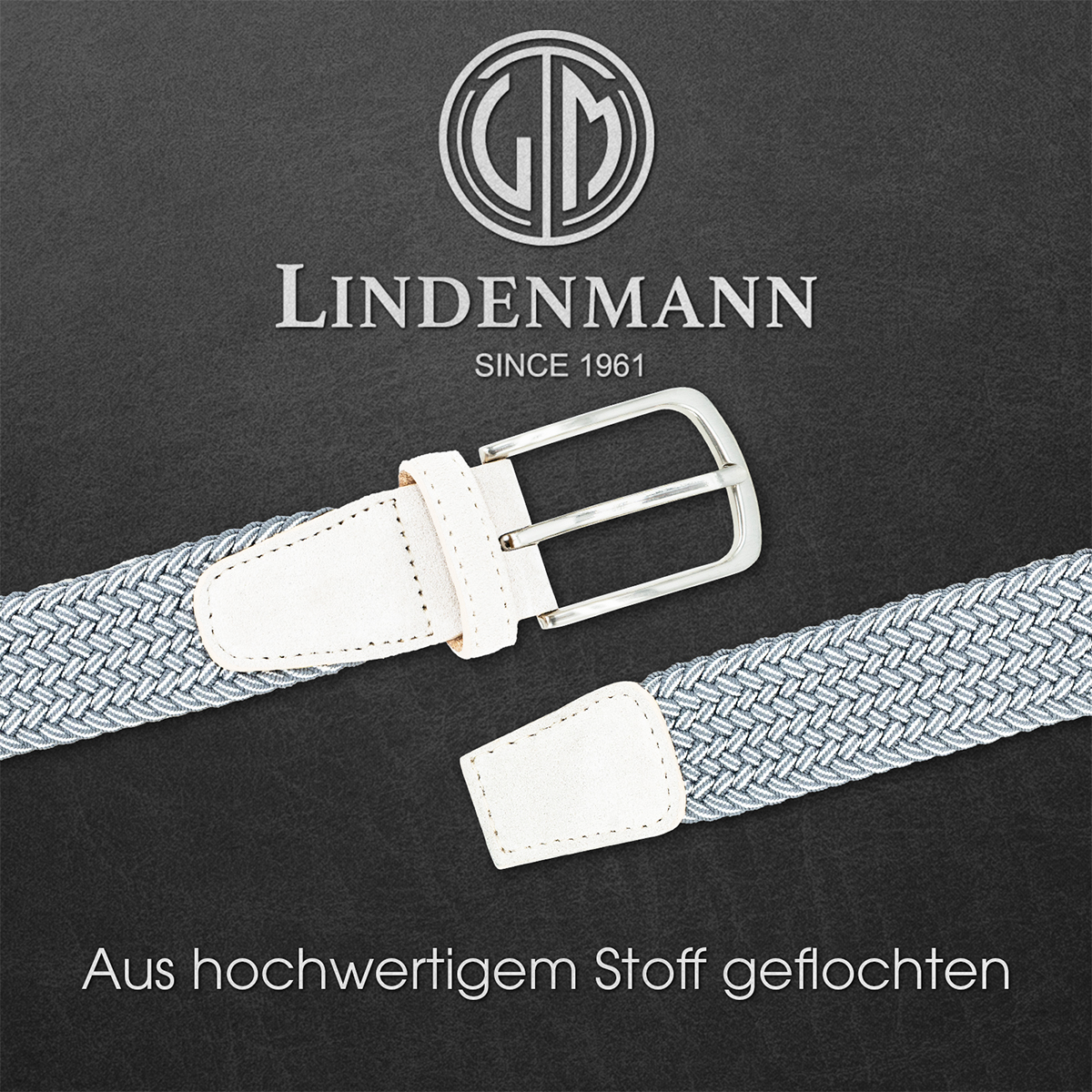 LINDENMANN Textilflechtgürtel Herrengürtel Hellgrau