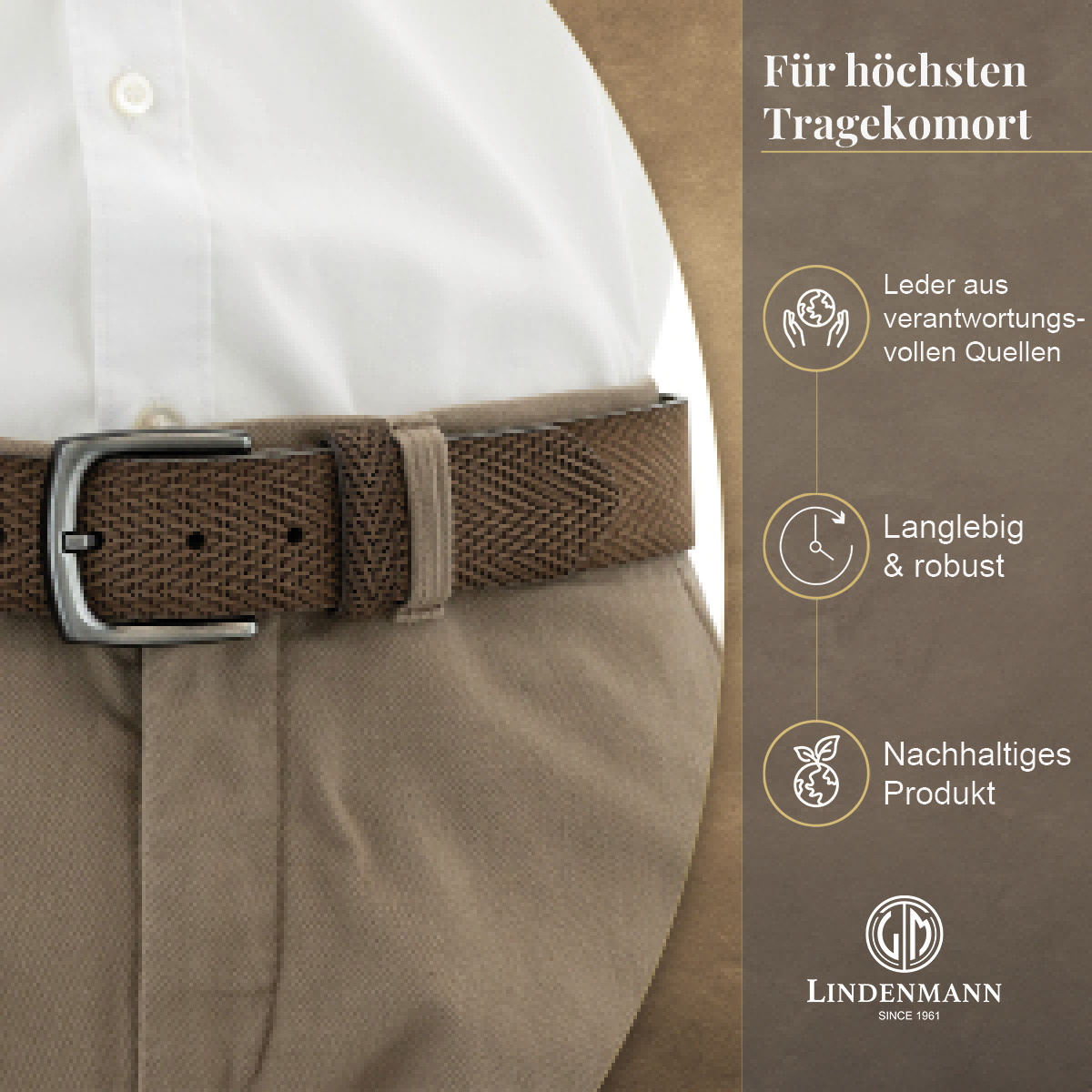 LINDENMANN Vollrindledergürtel Herren Taupe