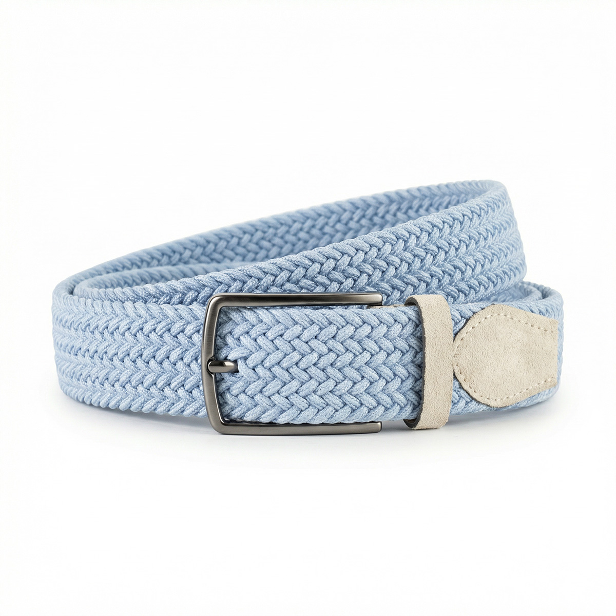 LINDENMANN Herren Flechtgürtel mit Enden aus 100% echtem Veloursleder hellblau