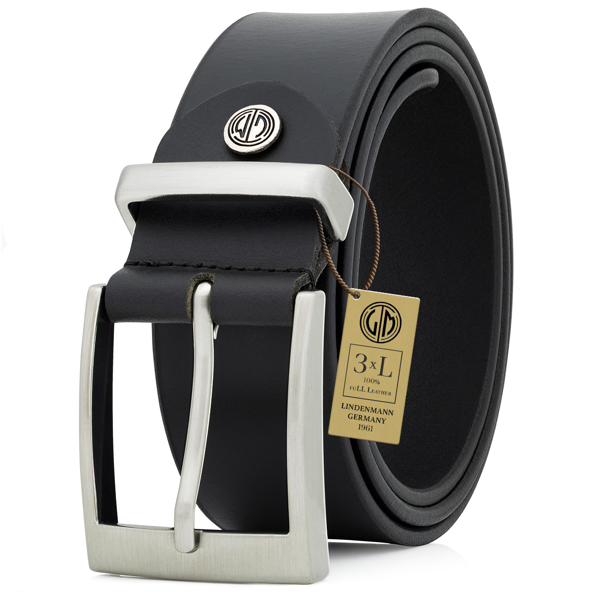 Zubehor, Gürtel, Leinwand, LINDENMANN Ledergürtel Herren schwarz