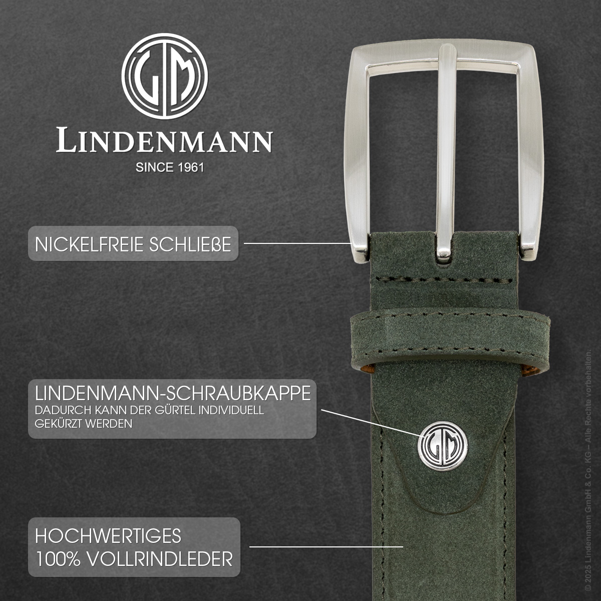 LINDENMANN Herrengürtel Veloursleder dunkelgrün