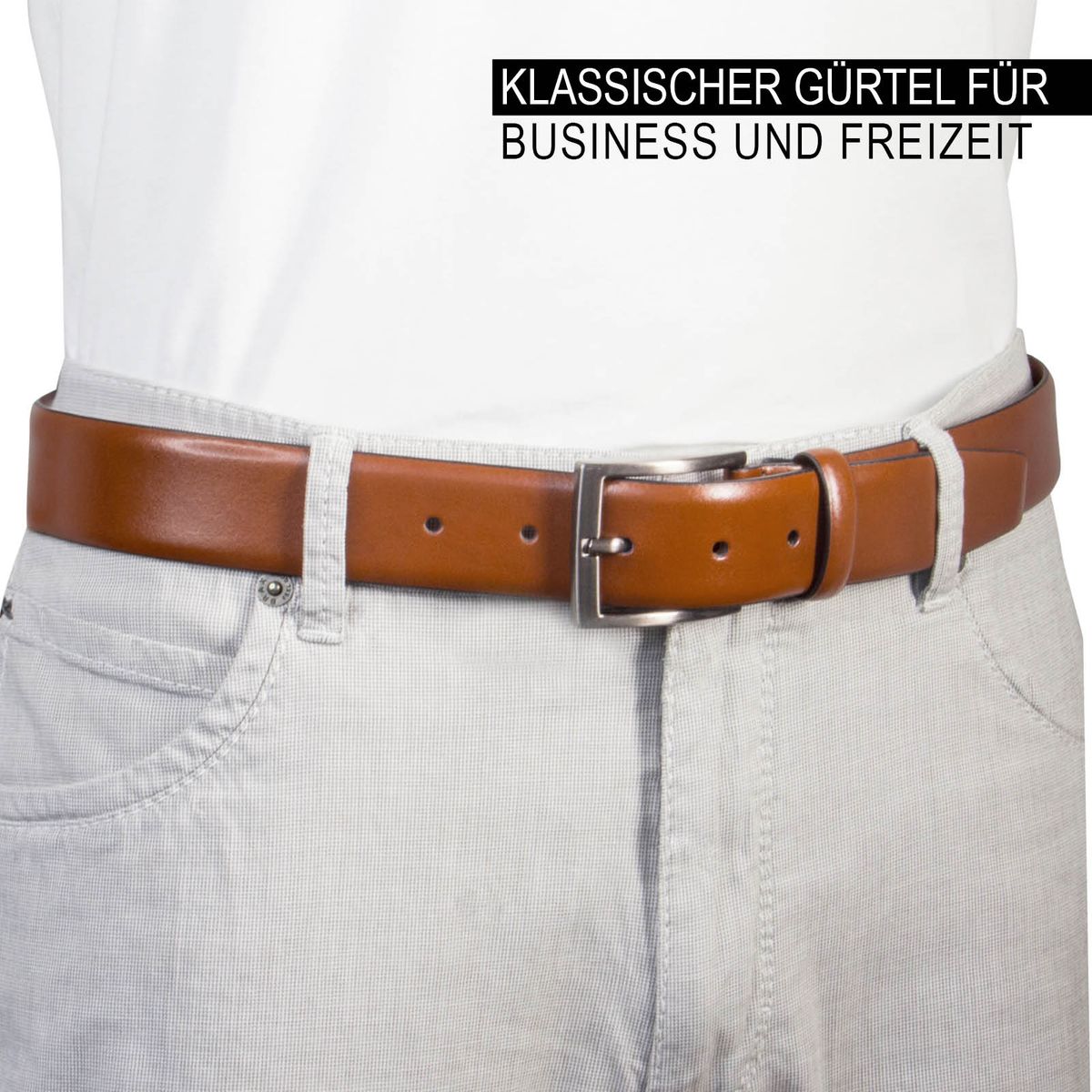 LINDENMANN Anzug-Ledergürtel Herren 35 mm XL Rindleder cognac