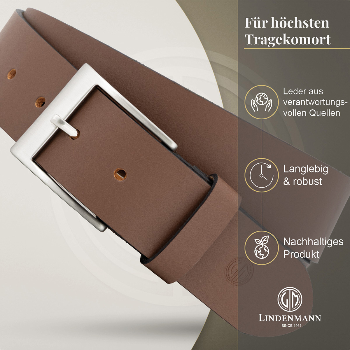 LINDENMANN Herren Jeansgürtel Echtleder cognac