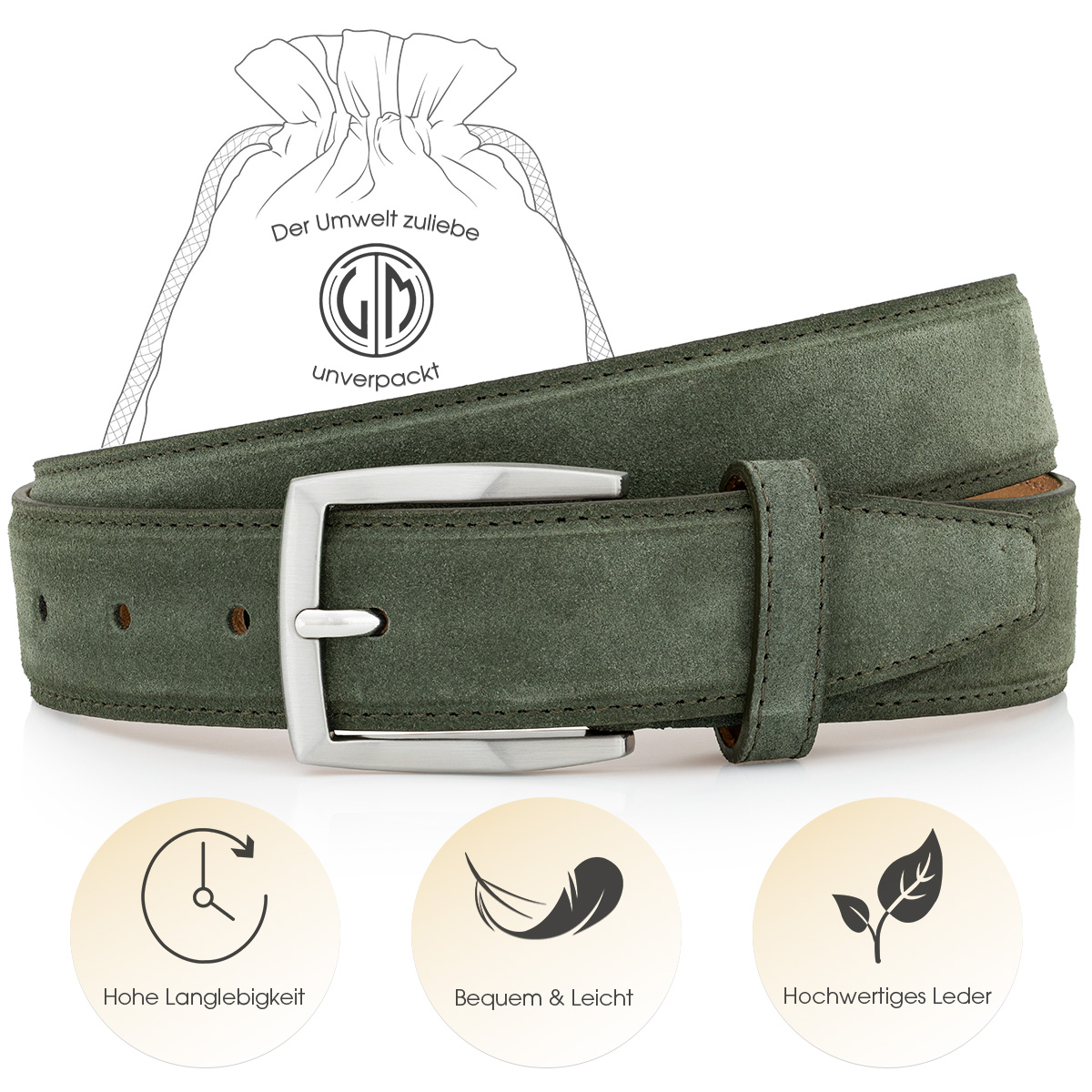LINDENMANN Herrengürtel Veloursleder dunkelgrün