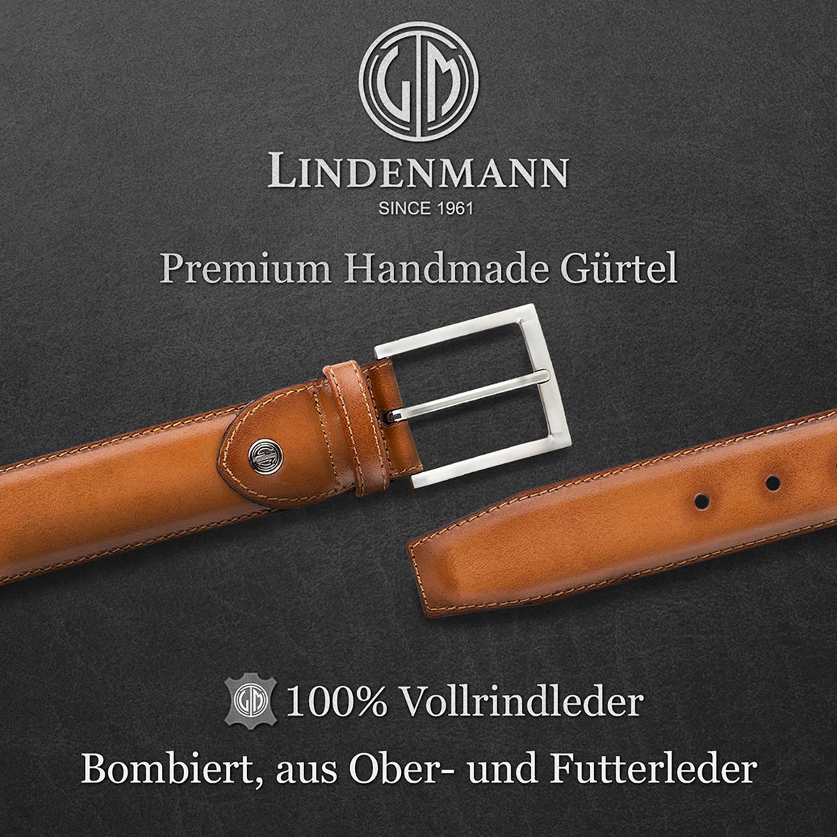 LINDENMANN Herrengürtel Leder cognac