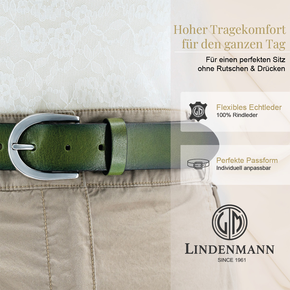Zubehor, Gürtel, LINDENMANN Rindledergürtel Damen Dunkelgrün