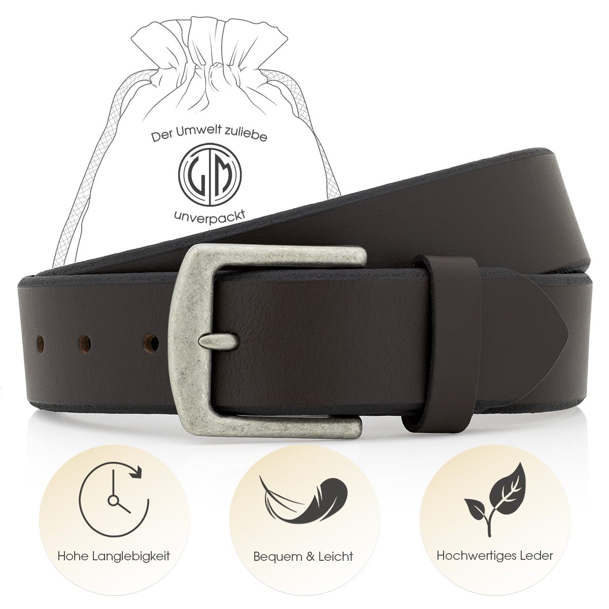 LINDENMANN Herren Vollrindledergürtel passend zu Jeanshosen im Casual-Style in dunkelbraun