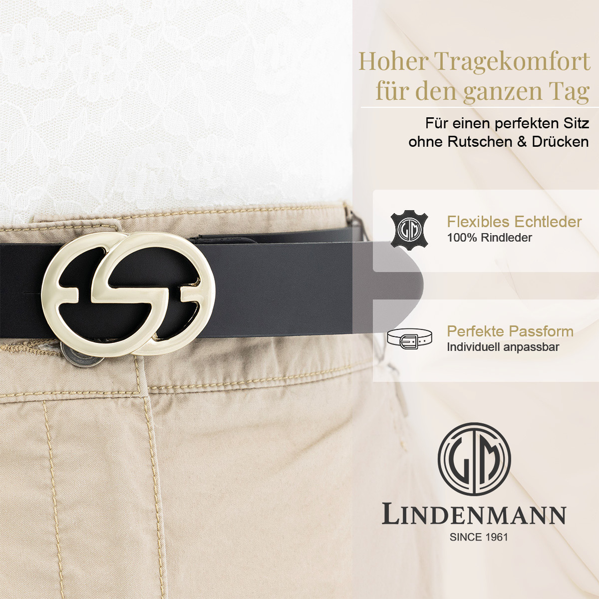 LINDENMANN Vollrindledergürtel Damen schwarz