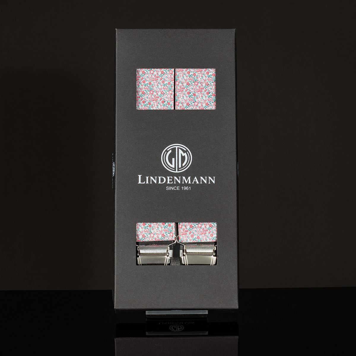 LINDENMANN Hosenträger Herren X-Form mit starkem Clip Blumenmuster rosé