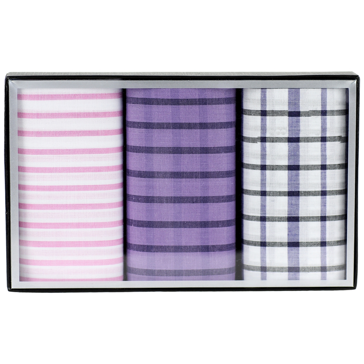 LINDENMANN Taschentücher für Herren 3-er Packung rosa-lila-weiss LINDENMANN Taschentücher für Herren 3-er Packung rosa-lila-weiss