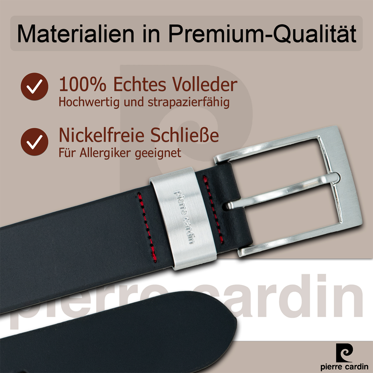 Pierre Cardin Leder-Gürtel Herren 40 mm breit, Pierre Cardin Gürtel Herren Vollrindleder mit Metallschlaufe schwarz