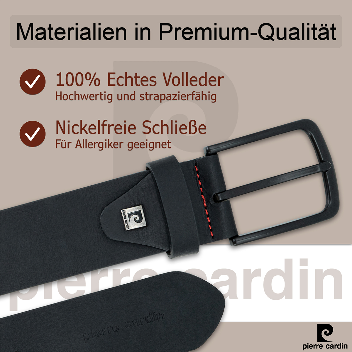 PIERRE CARDIN Vollrindleder Herrengürtel Tiefschwarz