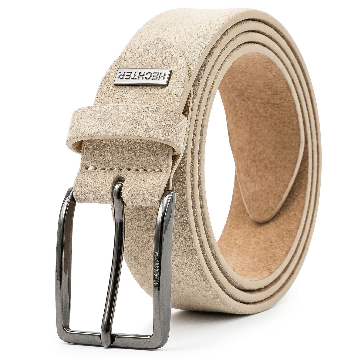 HECHTER Paris Herren Veloursledergürtel aus 100% Echtleder taupe