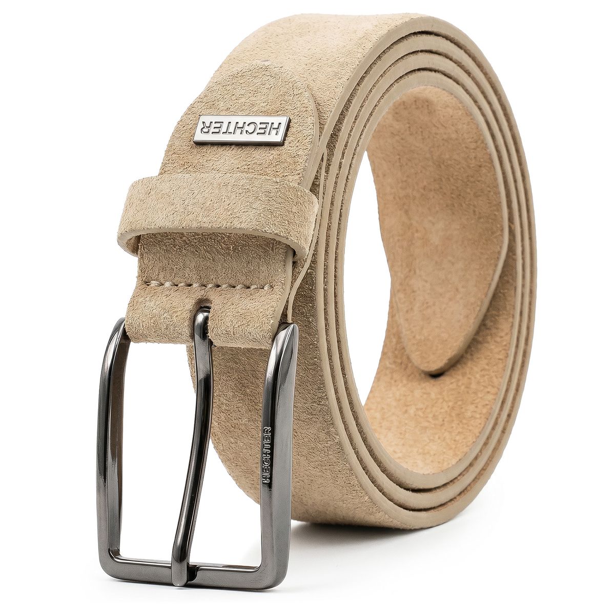 Gürtel, Leder, Breiter, Beige, Metallic-Schnalle, HECHTER Paris Herren Veloursledergürtel aus 100% Echtleder hellbraun