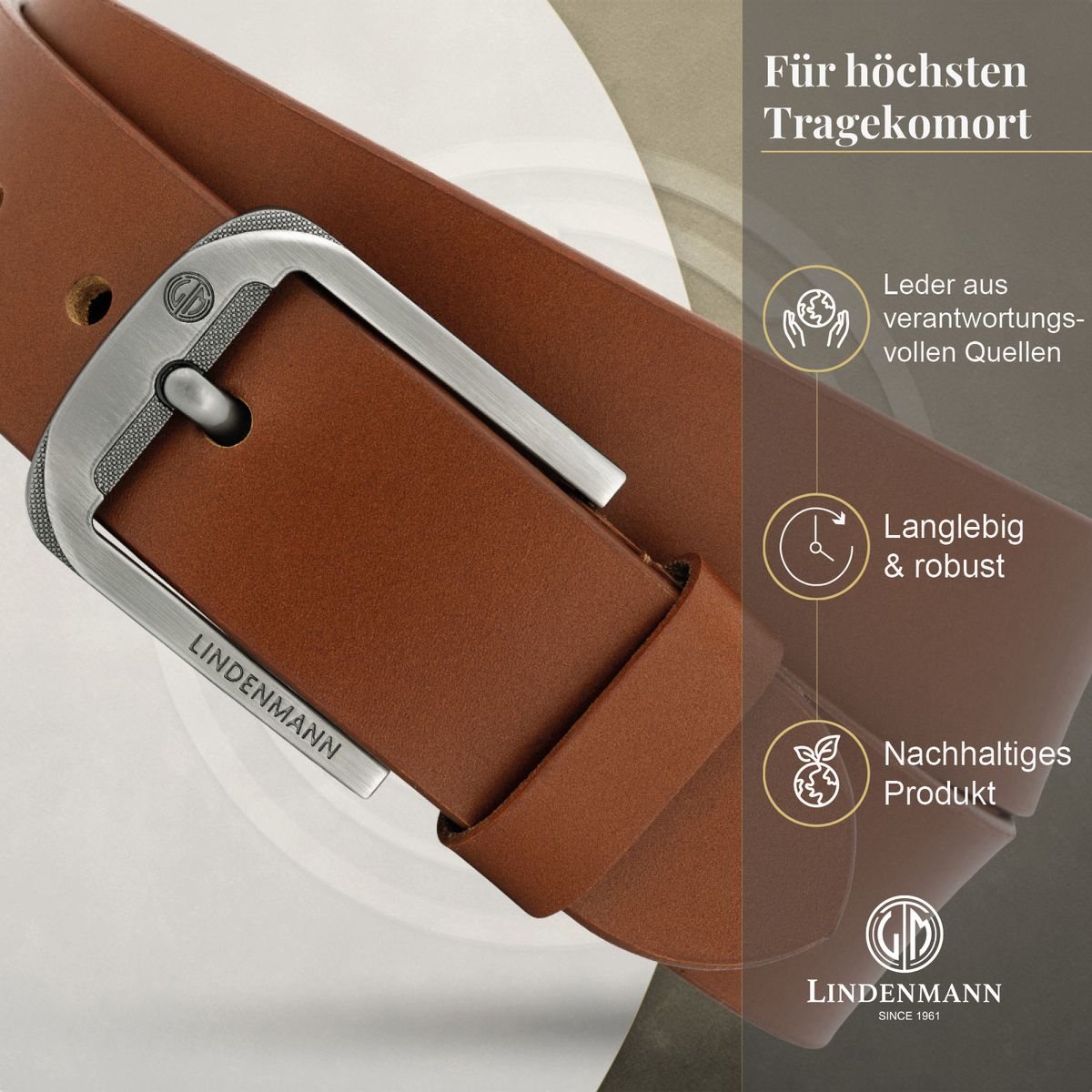 LINDENMANN Ledergürtel Jeans Herren cognac