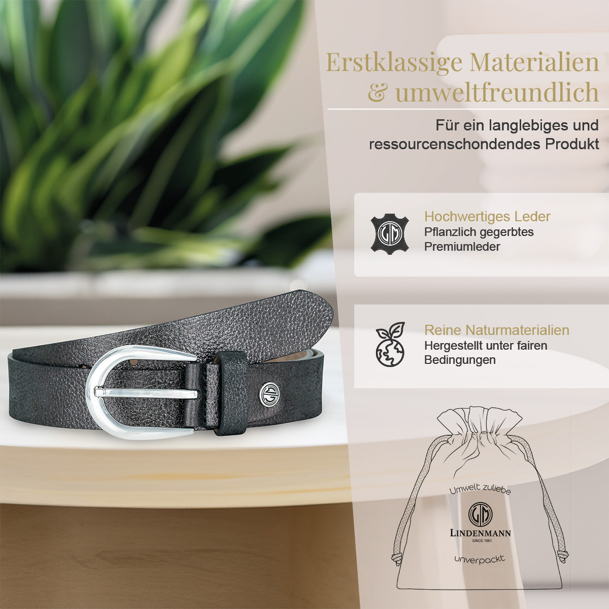 LINDENMANN Rindleder Damengürtel Athrazit