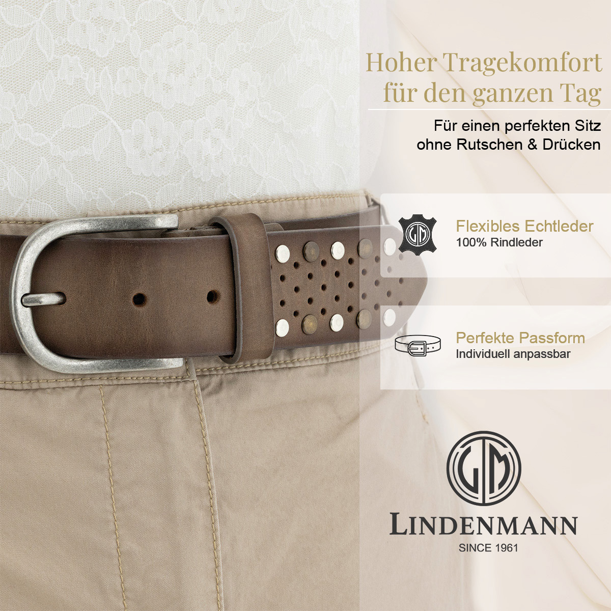 LINDENMANN Vollrindleder Damengürtel Taupe