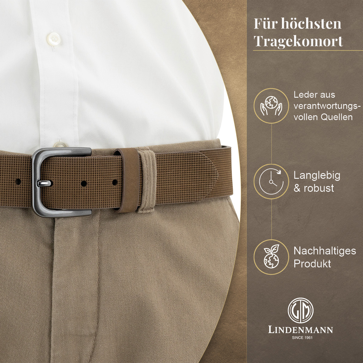 LINDENMANN Vollrindledergürtel Herren Taupe
