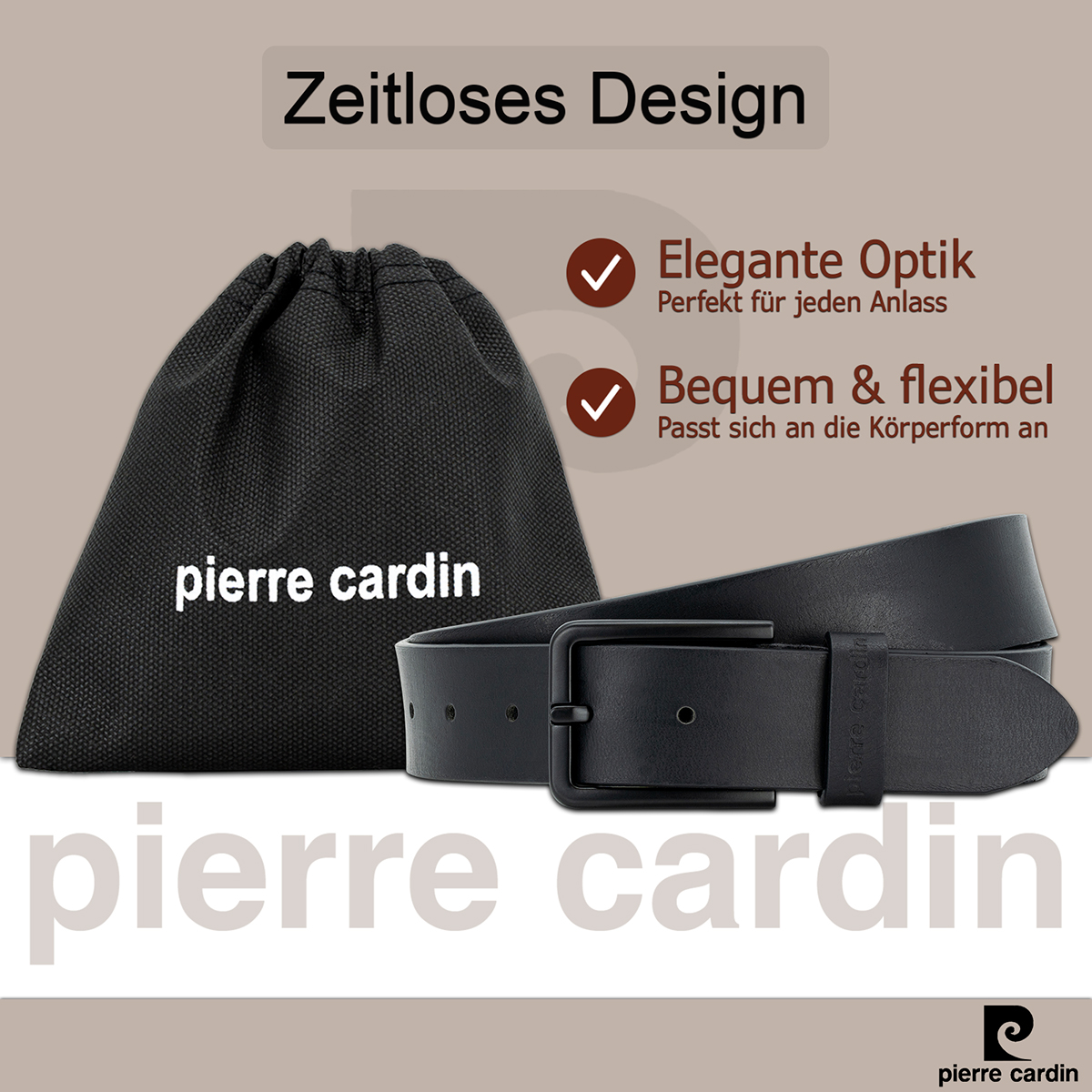 PIERRE CARDIN Vollrindleder Herrengürtel Tiefschwarz