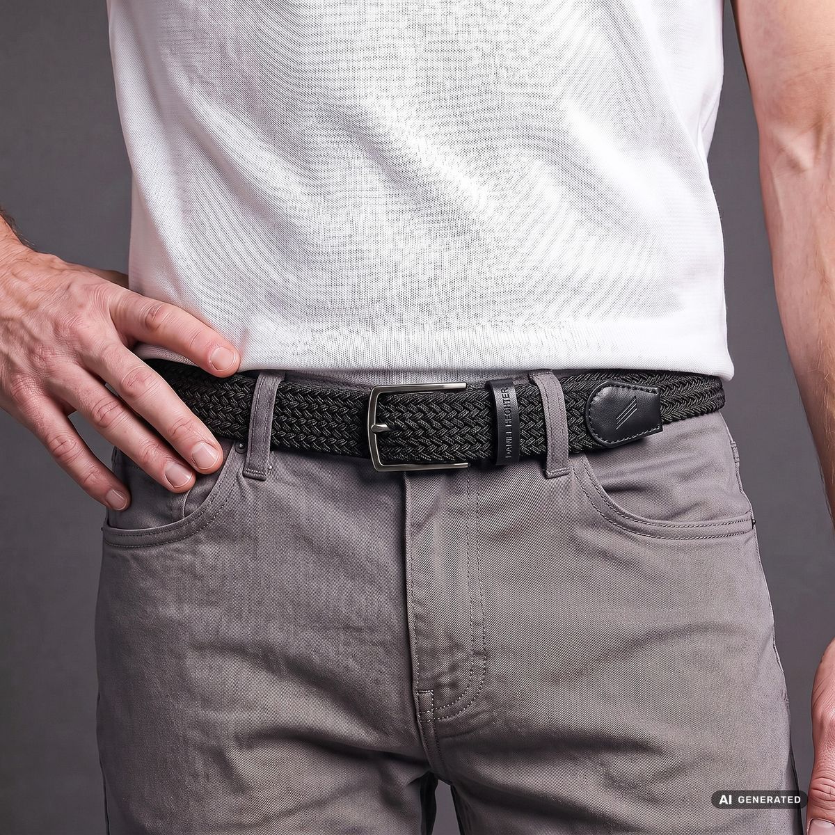 DANIEL HECHTER Herren Textil-Flechtgürtel mit 100% Echtlederenden schwarz